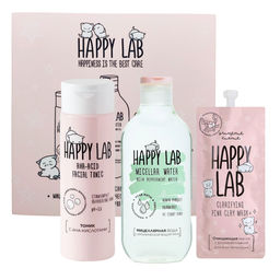 Happy Lab Набор очищающих средств для ухода за молодой кожей / Тоник, мицеллярная вода, очищающая маска, 200 мл, 300 мл, 20 мл