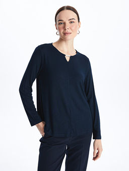 Bisiklet Yaka D?z Uzun Kollu Kad?n Bluz