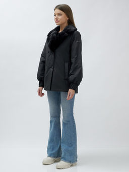 Полупальто зимнее женское с норкой люкс класса черного цвета 8632Ch - Mtforce фото 3