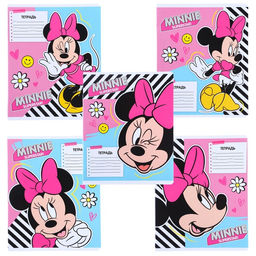 Цена за 10 шт. Тетрадь 12 листов, 5 видов МИКС, линейка, мелованная бумага, Минни Маус