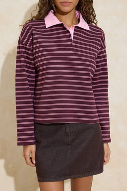 Cok Renkli Pembe Cizgili More Sustainable Dokuma Yakal? Orme T-shirt/Sweatshirt TWOAW26TS00004