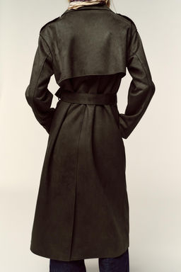 LONG FAUX SUEDE TRENCH COAT - Zara фото 8