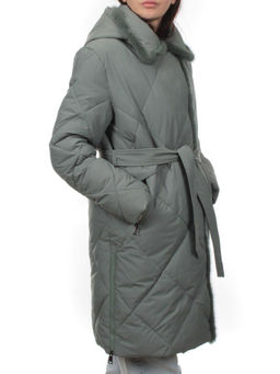 309 GRAY/GREEN Пальто зимнее стеганое женское (200 гр. холлофайбер, натуральная норка) - Fashion фото 2