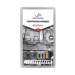VISTA-ARTISTA Academia VAGPM-12 Чернографитные карандаши набор заточенный ассорти 2 х 12 шт. ассорти в металлической коробке