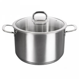 Кастрюля из нержавеющей стали "Safia" 8л, д26см, h23,5см, дно д24,5см, s0,8мм, стеклянная крышка, плоское, утолщенное дно, ТРС (теплораспределительный слой), нержавейка AISI 304 (18/10) (Россия) Подходит для всех видов плит, включая индукционную.