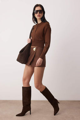 Kahverengi Bisiklet Yaka Birlesik Bluz-H?rka Triko Kazak TWOAW26KZ00280