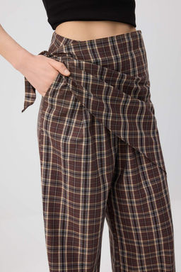 Cok Renkli Fularl? Ekoseli Genis Paca Pantolon TWOSS26PL00140