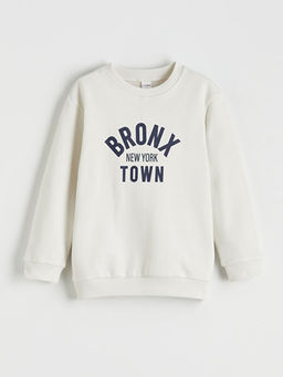 Bask?l? Erkek ?ocuk Kal?n Sweatshirt