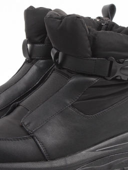 04-WG037-3M BLACK Ботинки зимние женские (натуральная кожа, курточная ткань, 100% шерсть)