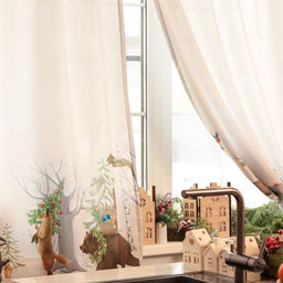 Комплект штор для кухни с подхватами «Этель. Новогоднее чудо», 2 шт., белые, 145×180±5 см