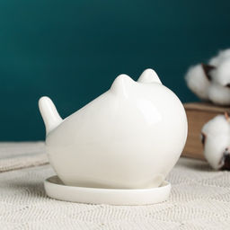 Декоративный горшок для цветов «Котик», 200 мл, 10.2×7.2×8.7 см, керамический, белый