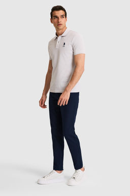 Erkek Slim Fit Polo Yaka A__k Gri Basic Ti__rt