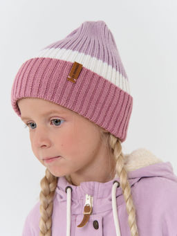 Шапка тыква из смесовой шерсти однослойная Колор блок Розовая дымка