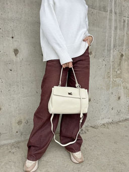 Женская кожаная сумка-портфель 8399-2 Кремовый