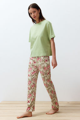 Trendyolmilla Fusya-Cok Renkli %100 Pamuklu Cicekli Orme Pijama Tak?m? THMSS24PT00230  фото 9