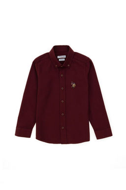 Бордовая базовая рубашка с длинным рукавом для мальчика