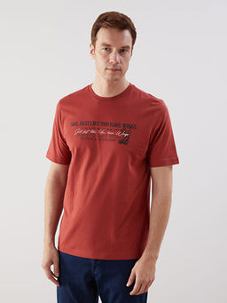 Bisiklet Yaka Bask?l? Penye Erkek Ti??rt