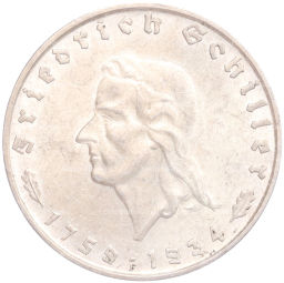 2 рейхсмарки 1934 года F Германия 175 лет со дня рождения Фридриха Шиллера