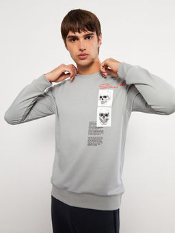 Bisiklet Yaka Uzun Kollu Bask?l? Erkek Sweatshirt