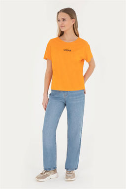 Женская оранжевая футболка с круглым вырезом - U.s. polo assn фото 4