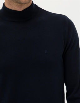 Lacivert Slim Fit Yar_m Bal_k__ Yaka Basic Triko Kazak