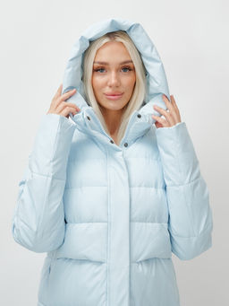 Пальто утепленное стеганное зимнее с капюшоном женское голубого цвета 9620Gl - Mtforce фото 7