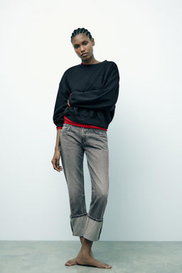 HIGH-WAIST TRF STOVE PIPE FOLDED JEANS - Zara фото 10