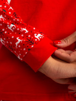 Костюм женский кулирка с брюками "ЗИМНИЙ ЛЕС" КРАСНЫЙ