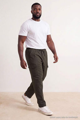 B_y_k Beden Haki Regular Fit Esnek Kuma_ Lastikli Bel Kargo Cepli Pantolon TMNSS26AR00006