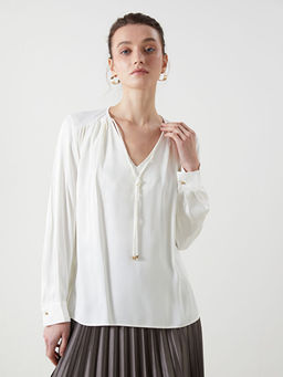 V Yaka Saten Kad?n Bluz