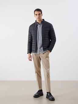 Slim Fit Dik Yaka Erkek Deri G?r?n?ml? Mont