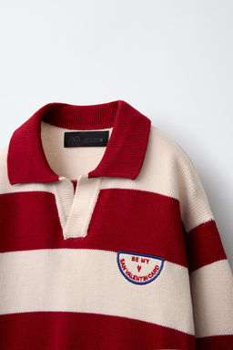 STRIPED KNIT POLO SHIRT WITH EMBROIDERED PATCH - Zara фото 3