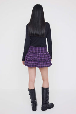 Teen Mor Ekoseli Pilili Etek Gorunumlu Mini Sort & Bermuda TWOAW26SR00039 - Trendyolmilla фото 4