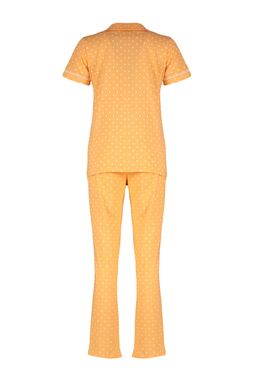 Trendyolmilla Seftali %100 Pamuklu Biye Detayl? Puantiyeli Gomlek-Pantolon Orme Pijama Tak?m? THMSS20PT0304  фото 8