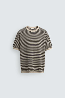 CAMISETA PUNTO ALGOD?N - LINO RAYAS / Crudo / Negro - Zara фото 7