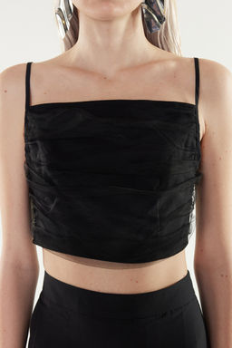 X Yapay Zeka Siyah Tul Detayl? Crop Dokuma Bluz TWOSS24BZ00540 - Trendyolmilla фото 6