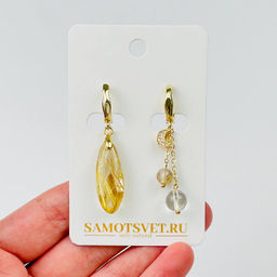 Серьги из Рутилового кварца (Волосатик) и Горного Хрусталя