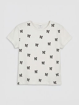 Bisiklet Yaka Fiyonk Bask?l? K?z ?ocuk Ti??rt