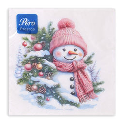 Цена за 2 шт. Салфетки новогодние бумажные Милый снеговик, 3 слоя, 33?33, 20 шт.