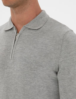 Gri Melanj Slim Fit Polo Yaka Fermuarl_ Basic Triko Kazak - Pierre cardin фото 7