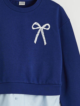 Bisiklet Yaka Bask?l? K?z ?ocuk Kal?n Sweatshirt