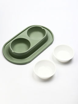 Миска двойная для животных «Мур-мяу», 300 мл, на подставке, пластик, цвет фисташковый