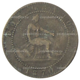 Монета 2 сентимо 1870 года Испания