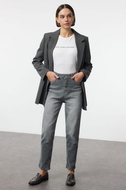 Gri Yuksek Bel Comfort Mom Jeans TWOAW25JE00172 - Trendyolmilla фото 2