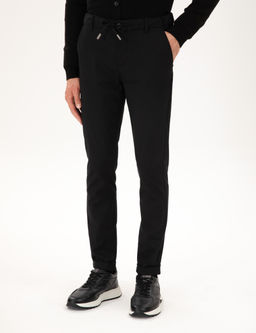 Siyah Slim Fit Beli Lastikli Ba_c_kl_ Kanvas Pantolon