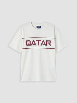 Bisiklet Yaka Qatar Bask?l? Erkek ?ocuk Ti??rt
