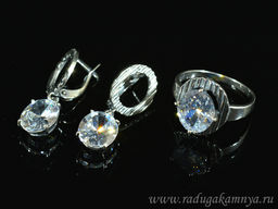 Кольцо Серьги с цирконом искусственным, цв.хрусталь размер 20
