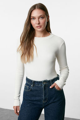 Trendyolmilla Siyah-Beyaz 2li Paket Slim C?tc?tl? Dik Yaka Fitilli Esnek Orme Body TWOAW23BD00030 фото 2