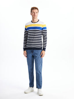 Bisiklet Yaka Uzun Kollu ?izgili Erkek Triko Kazak