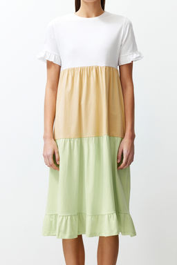 Cok Renkli Renk Bloklu A Kesim/Can Form Bisiklet Yaka K?sa Kol Orme T-shirt Elbise TWOSS24EL00192 - Trendyolmilla фото 5